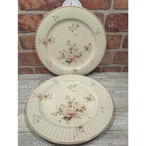 Nikko Romance Stoneware 10.1" Dinner Plates Floral Ribbed Edge Set Of 2 Japan